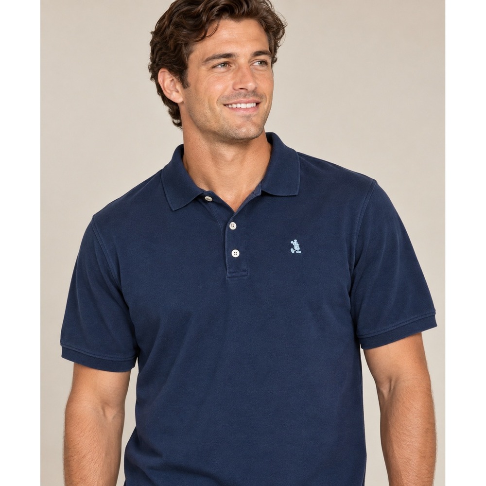 Disney Mens Polo Shirt Mickey Mouse Embroidered Navy Blue Size L